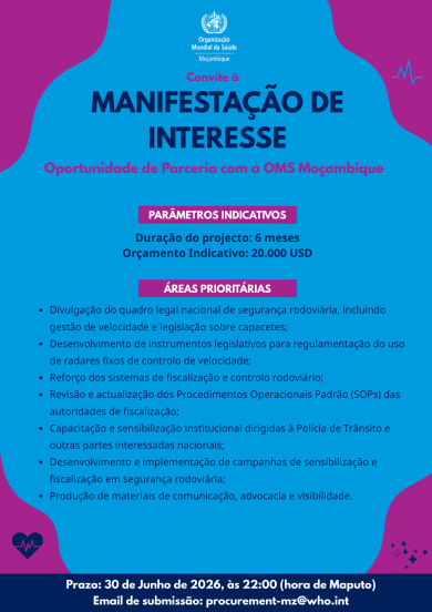 Convite à Manifestação de Interesse (EOI) – Oportunidade de Parceria com a OMS Moçambique para a Segurança Rodoviária